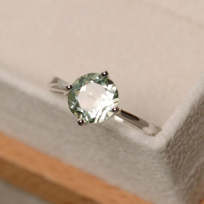 Green amethyst ring, solitaire ring, sterling silver, promise ring image 3