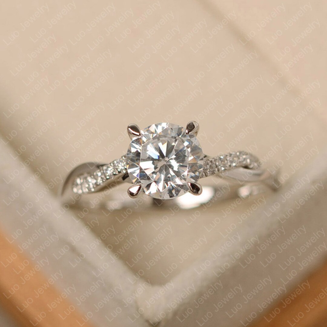 CZ Ring, Round Cut, Sterling Silver, Cubic Zirconia, Twist Band Unique ...