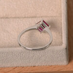 Lab ruby ring, princess cut, July birthstone, solitaire ring image 4