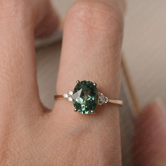 Delicate Vintage Engagement Ring, Green Sapphire Yellow Gold Delicate Vintage Engagement Ring, Green Sapphire Yellow Gold