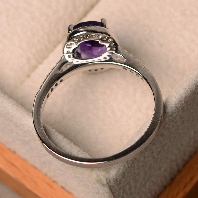 Natural amethyst silver rings, halo rings, round cut rings, solid silver rings, February birthstone, vintage rings image 3