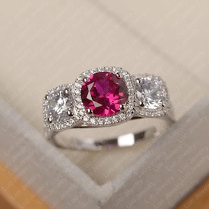 Ruby ring,round cut ring, ruby silver ring,ruby gold ring,ruby bridal ring,July birthstone