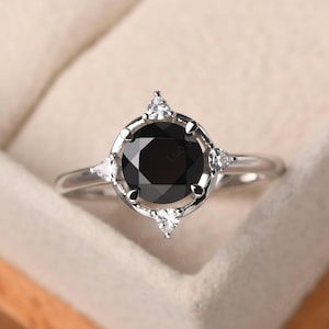 personalization Jupiter ring,sterling silver black spinel ring,round halo promise ring
