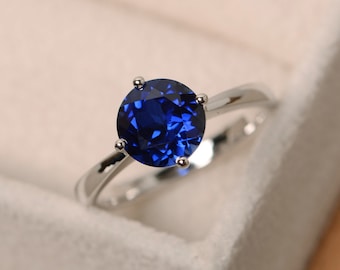 Sapphire ring, solitaire ring, brilliant rings, sterling silver, blue sapphire ring, gemstone ring sapphire