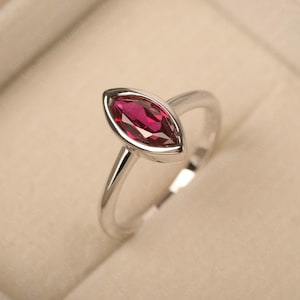 Vintage ruby wedding ring, marquise cut , red gemstone, July birthstone, solitaire ring