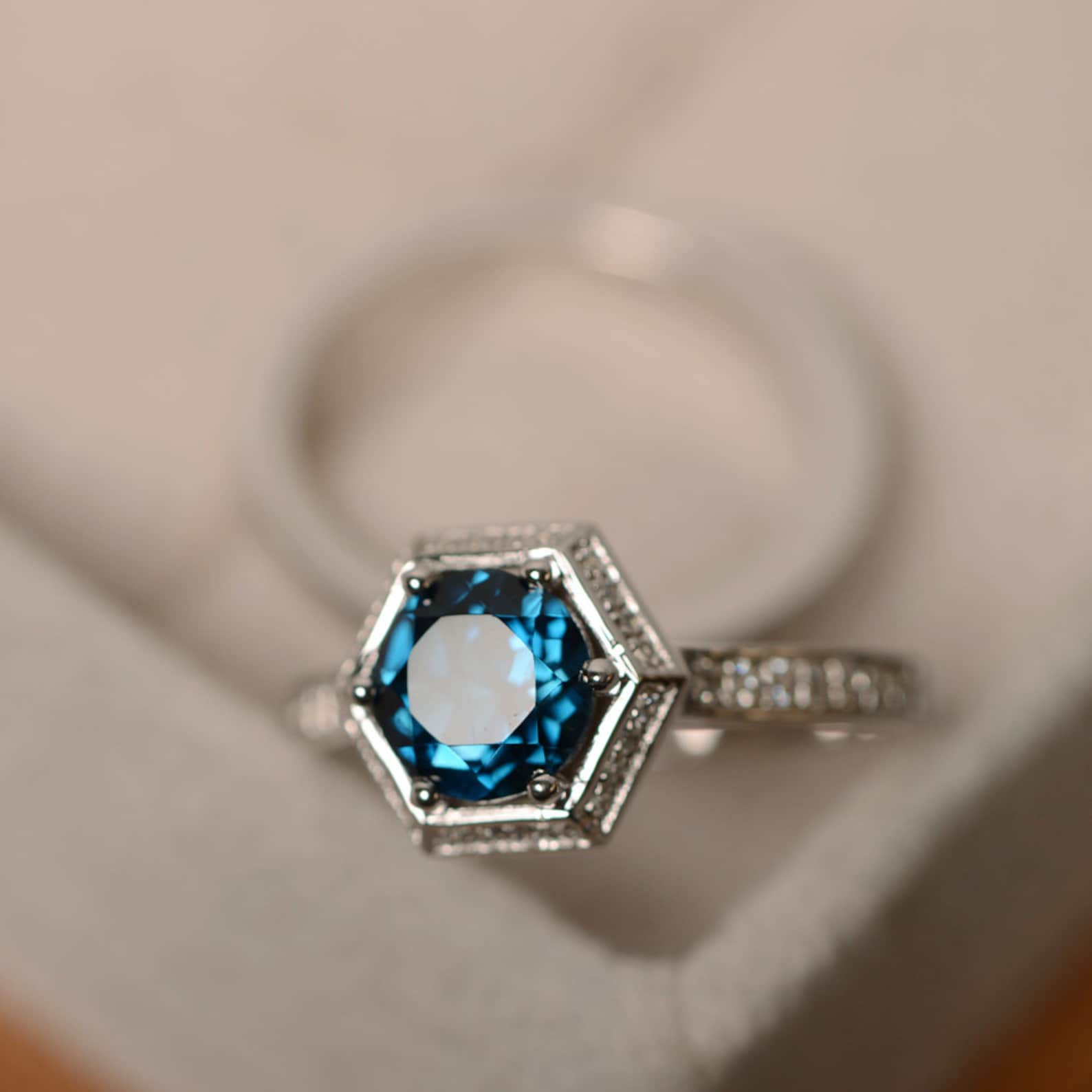 London Blue Topaz Ring Engagement Ring Sterling Silver Etsy
