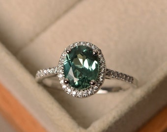 Green sapphire rings,engagement rings,oval cut,white gold rings