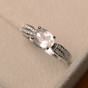 Natural pink quartz ring, east to west ring, oval cut pink quartz ring, engagement ring