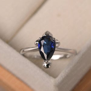 Custom sapphire wedding ring,fish ring, 14k white gold, pear shaped,  September birthstone