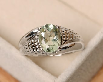 Green amethyst ring, oval cut ring, green amethyst, green crystal gemstone