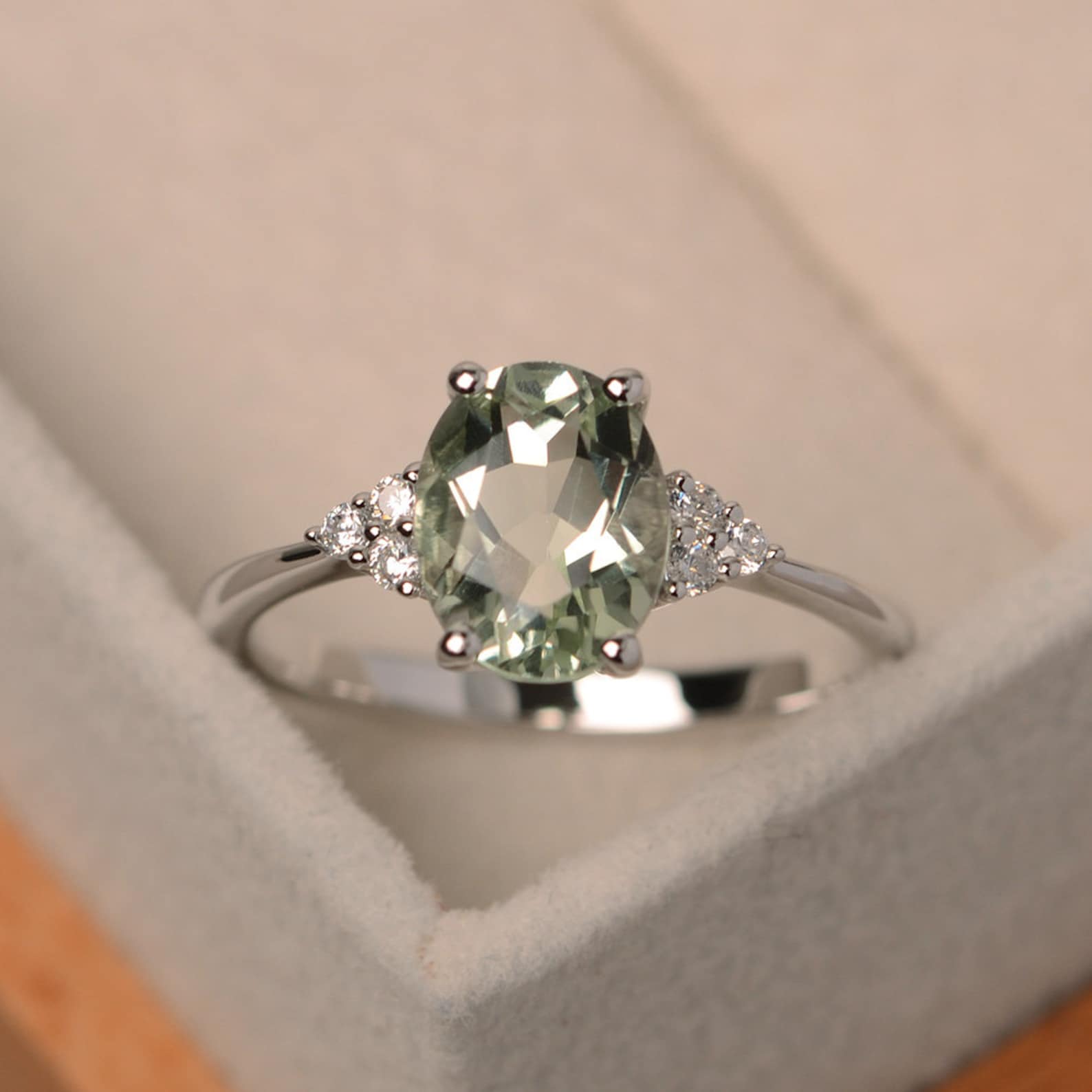 Green Amethyst Ring Oval Gemstone Ring Bridal Ring Green - Etsy