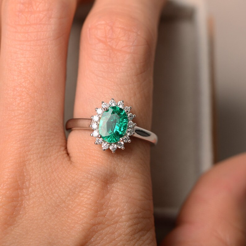 Lab Grown Emerald Ring May Birthstone Sterling Silver Etsy