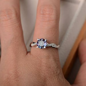 Infinity alexandrite ring, twist promise ring, June birthstone, round cut, color changing ring image 5