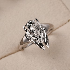 Aangepaste cicadering, sterlingzilveren dierenstatementring, unieke insect-zirkoniaring