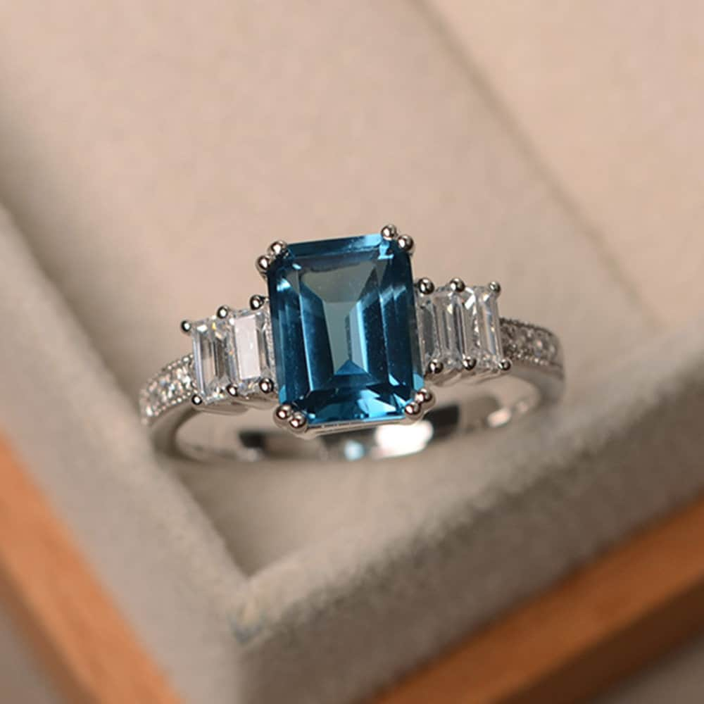 EFFY™ Collection Emerald-Cut London Blue Topaz And 1/3 Diamond Stepped ...