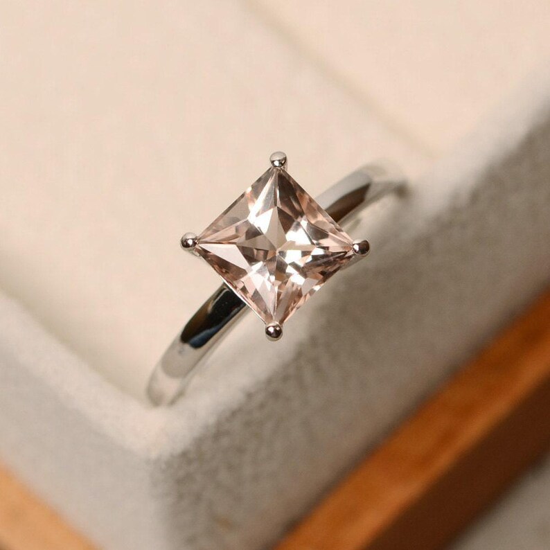 Morganite ring, princess cut, solitaire ring, promise ring image 2
