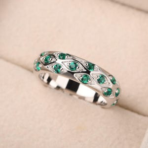 Verlobungsring für Männer, Sterling Silber Smaragd Ring, pflastern grobstrick Ring, Mai Geburtsstein Bild 1