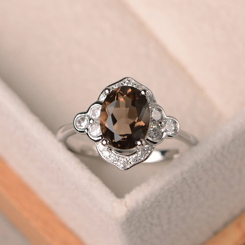 Oval smoky quartz ring oval shaped engagement rings sterling Etsy