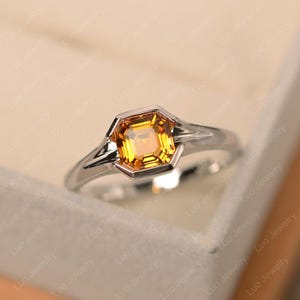 Citrine ring, sterling silver, asscher cut, bridal wedding ring, November birthstone ring