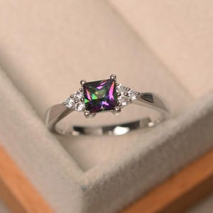 Mystic topaz ring, sterling silver, princess cut ring, engagement ring