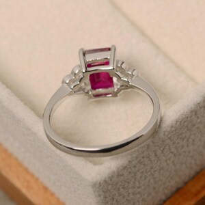 Lab ruby ring, rectangle ring, July birthstone ring, red ruby ring, rectangle ring image 3