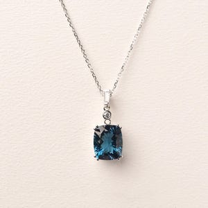 London blue topaz pendant necklace, cushion cut 13x11 mm pendant wedding necklace,November birthstone necklace for women
