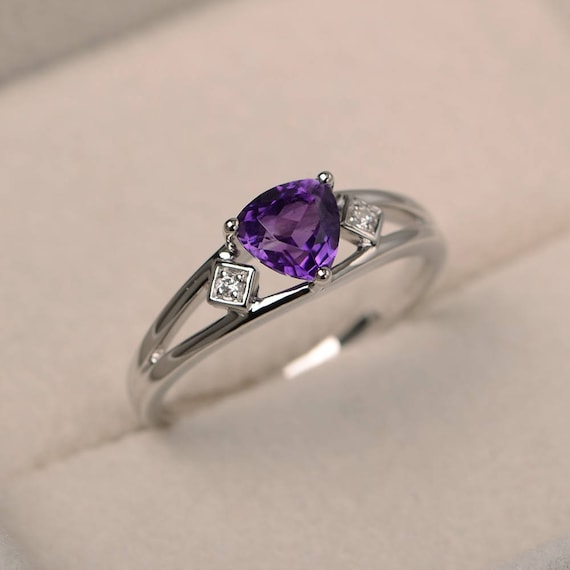 Engagement ring natural amethyst ring February birthstone | Etsy