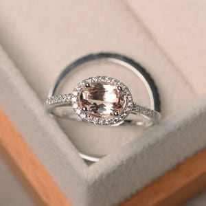 Engagement ring, natural pink morganite ring, oval cut gemstone, pink gemstone, sterling silver ring