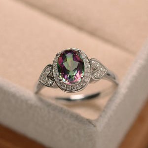 Mystic topaz ring, oval engagement ring, sterling sivler