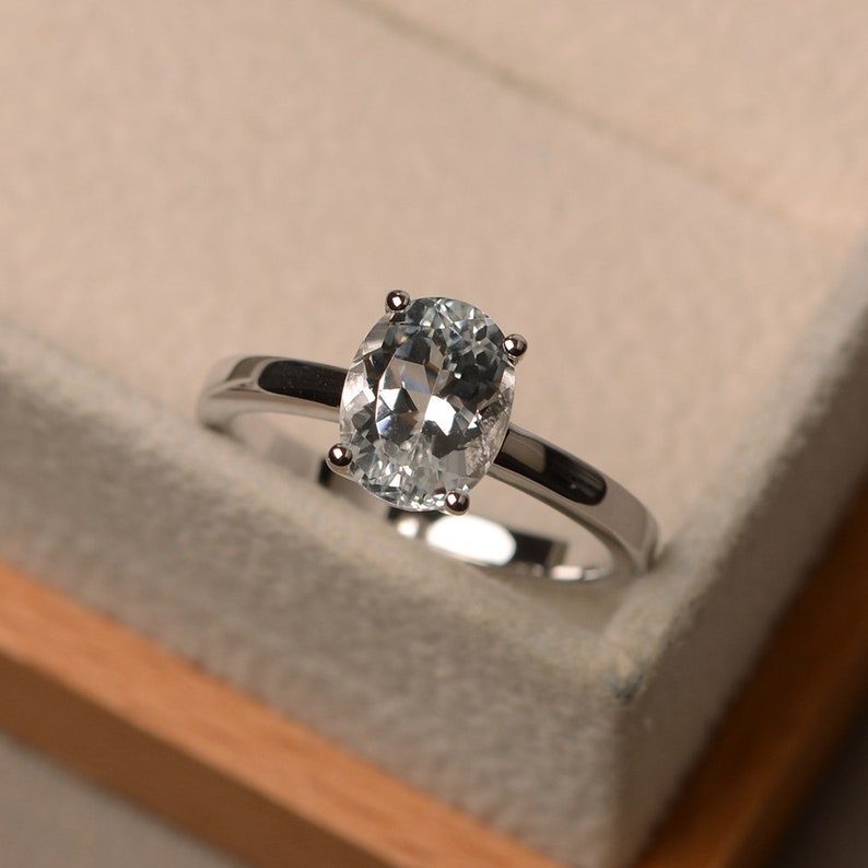 White Topaz Engagement Ring Oval Shape Clear Crystal Ring Etsy