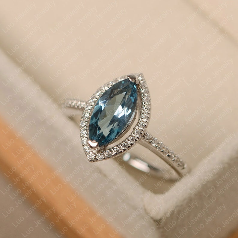 London Blue Topaz Ring Marquise Cut Blue Gems Ring Sterling - Etsy