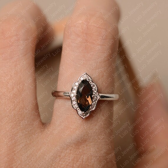Smoky Quartz Ring Marquise Cut Brown Gemstone Ring Silver 925