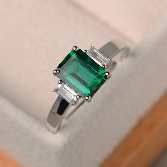 Emerald ring wedding ring emerald cut green gemstone | Etsy