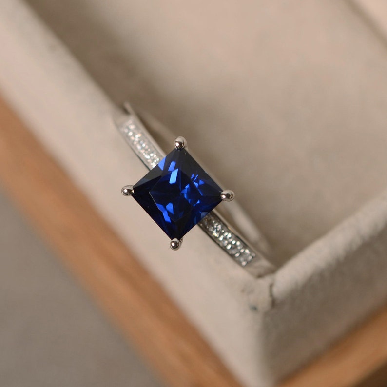 Sapphire Ring Princess Cut Sapphire Engagement Ring Etsy