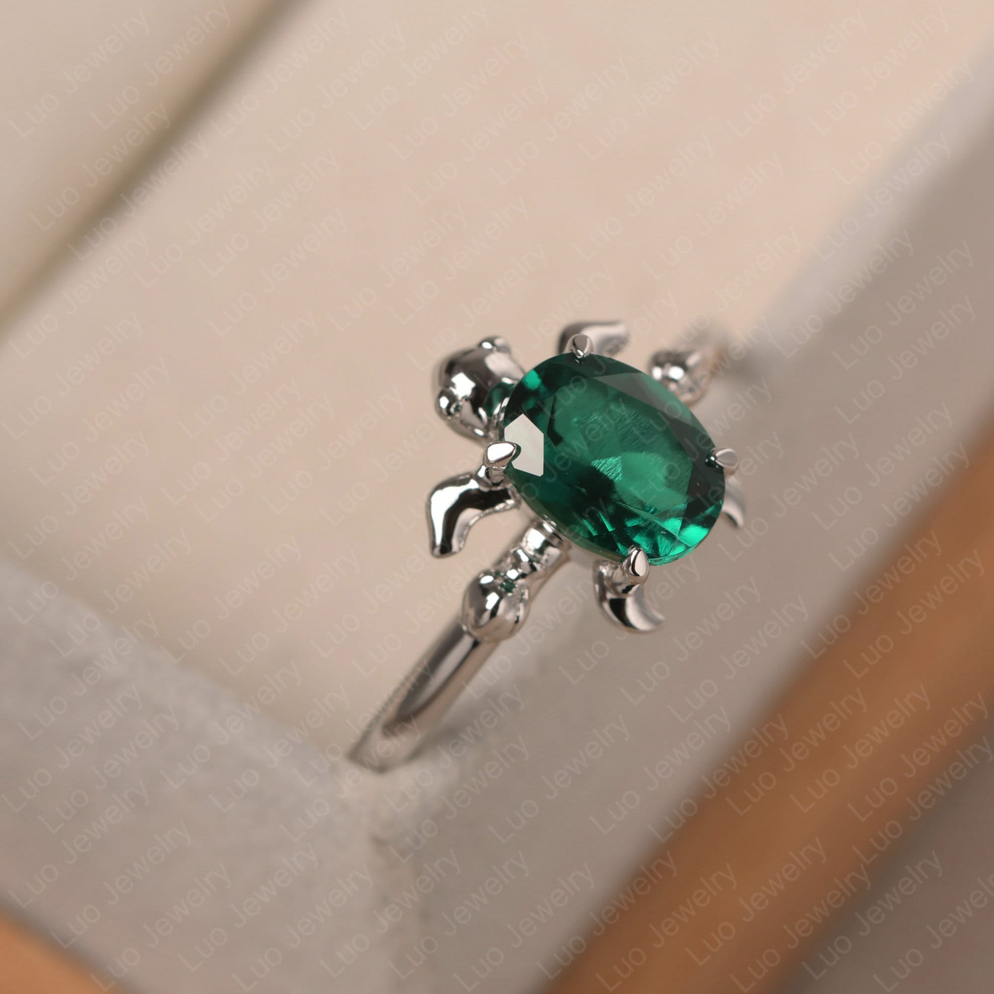 Unique Turtle Engagement Ring Oval Cut Emerald Ring Sterling | Etsy