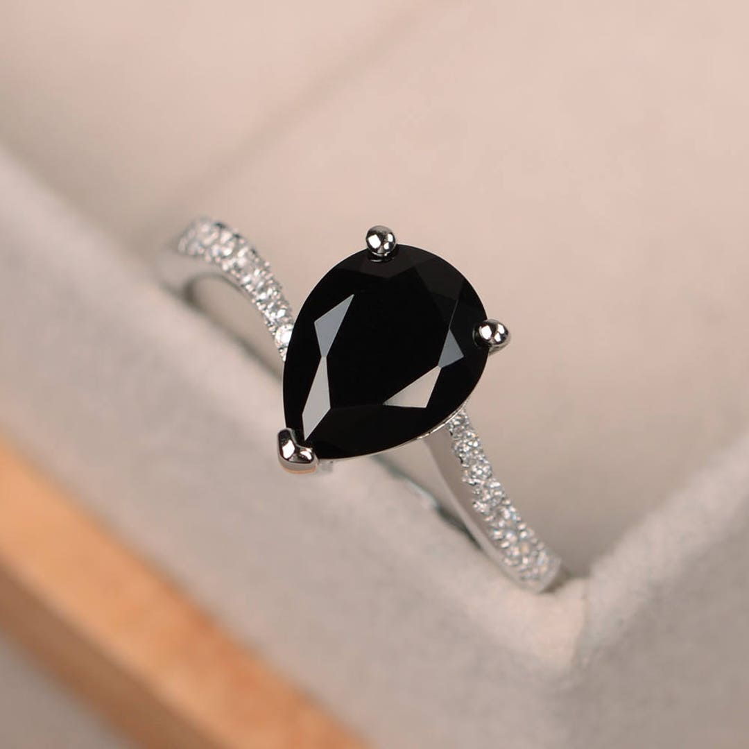 Black Ring Pear Shaped Ring Black Spinel Ring Engagement - Etsy