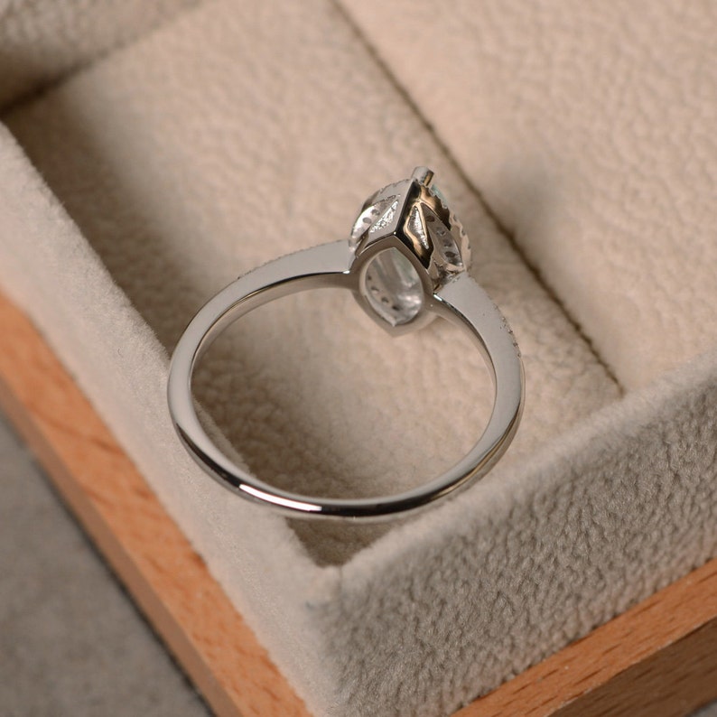 March birthstone promise ring Marquise aquamarine ring silver