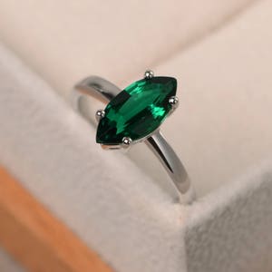 Marquise cut gemstone, promise ring, lab emerald ring, green gemstone, solitaire ring, May birthstone ring