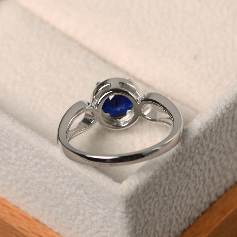Blue sapphire rings, cocktail rings, September birthstone, round cut blue gemstone, silver rings, halo rings image 3