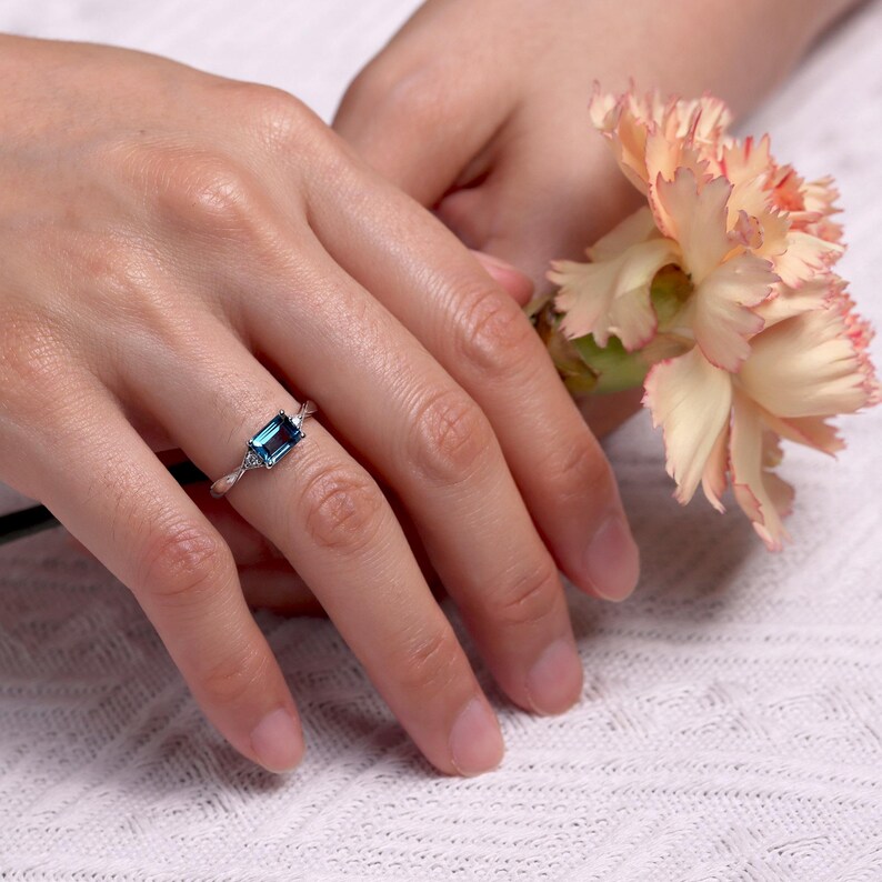 London Blue Topaz Ring, Emerald Cut, Sterling Silver, Engagement Ring ...