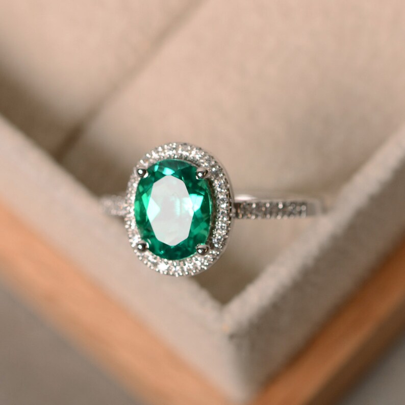 Lab Emerald Ring Sterling Silver May Birthstone Promise Etsy UK