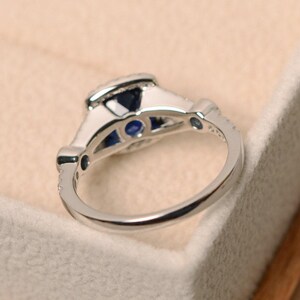 Sapphire engagement ring, cushion cut, blue sapphire ring, blue gemstone ring silver image 3