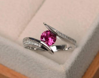 Ruby promise ring, ruby ring, July birthstone ring, sterling silver ring, red gemstone ring, round cut gemstone