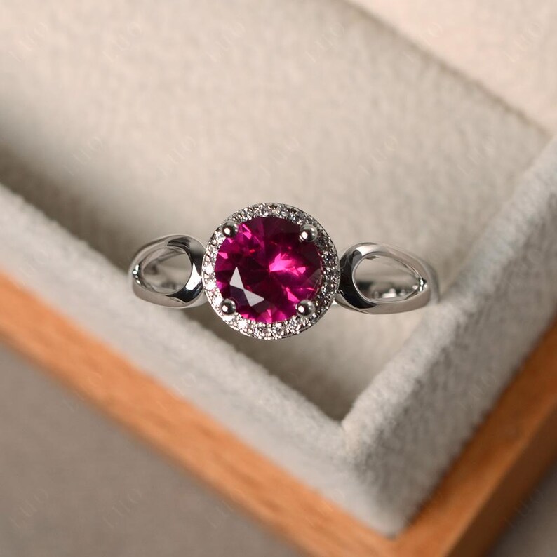 Anillos con halo, anillos de boda de esmeralda, anillos de piedra natal de mayo, anillos de piedras preciosas verdes, anillos de talla redonda, anillos de plata de ley Rubí