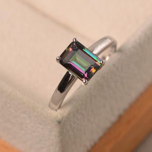 Rainbow topaz ring, solitaire ring, mystic topaz ring, engagement ring, wedding ring for women