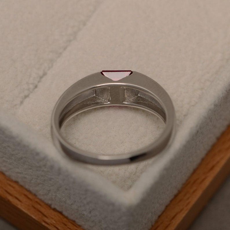 Ruby ring, wedding engagement ring, solitaire ring, red gemstone, princess cut, sterling silver image 3