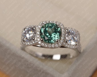 Green sapphire ring,round shape ring, 14K rose gold ring,engagement ring,sterling silver ring