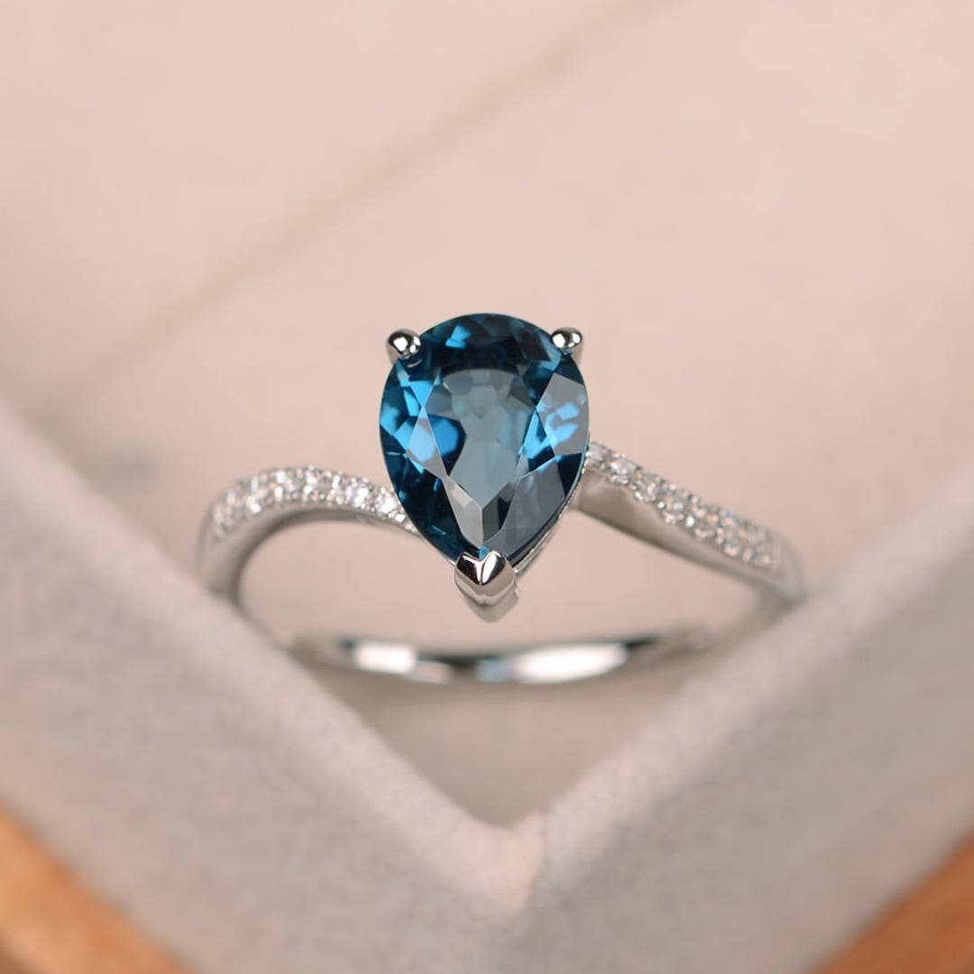 London Blue Topaz Ring, Pear Shaped Engagement Ring, Silver Ring - Etsy
