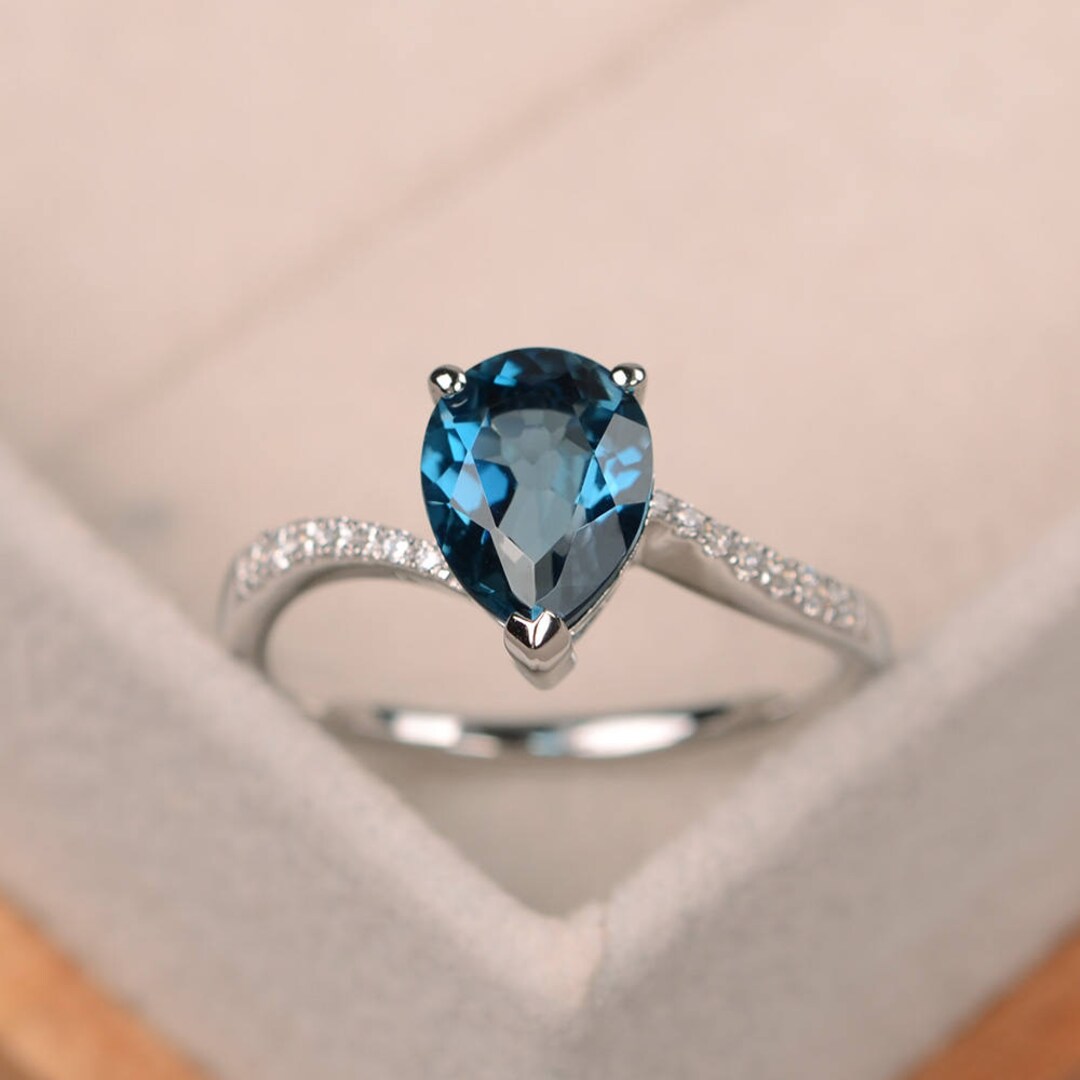 London Blue Topaz Ring Pear Shaped Engagement Ring Silver Ring Etsy Australia