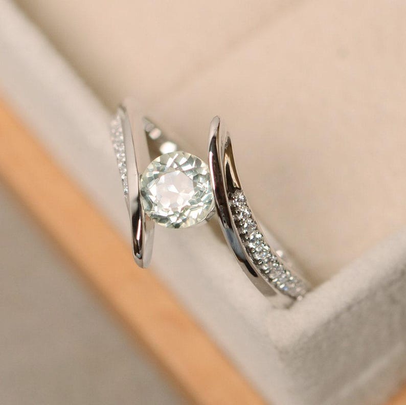 Green amethyst ring, wedding ring image 2